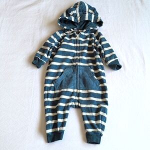 george blue striped fleece zipper hoodie jumpsuit 6-12 months baby boy